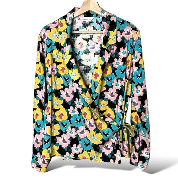 ANTHROPOLOGIE PEPALOVES Floral True Wrap Blouse Viscose / Linen Blend US Sz M - Picture 1 of 8